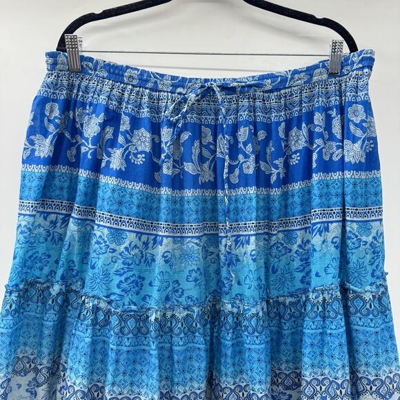 Jane Ashley Patchwork Gypsy Maxi Skirt Size 2X Blue Floral Tiered Boho Peasant - Picture 3 of 9